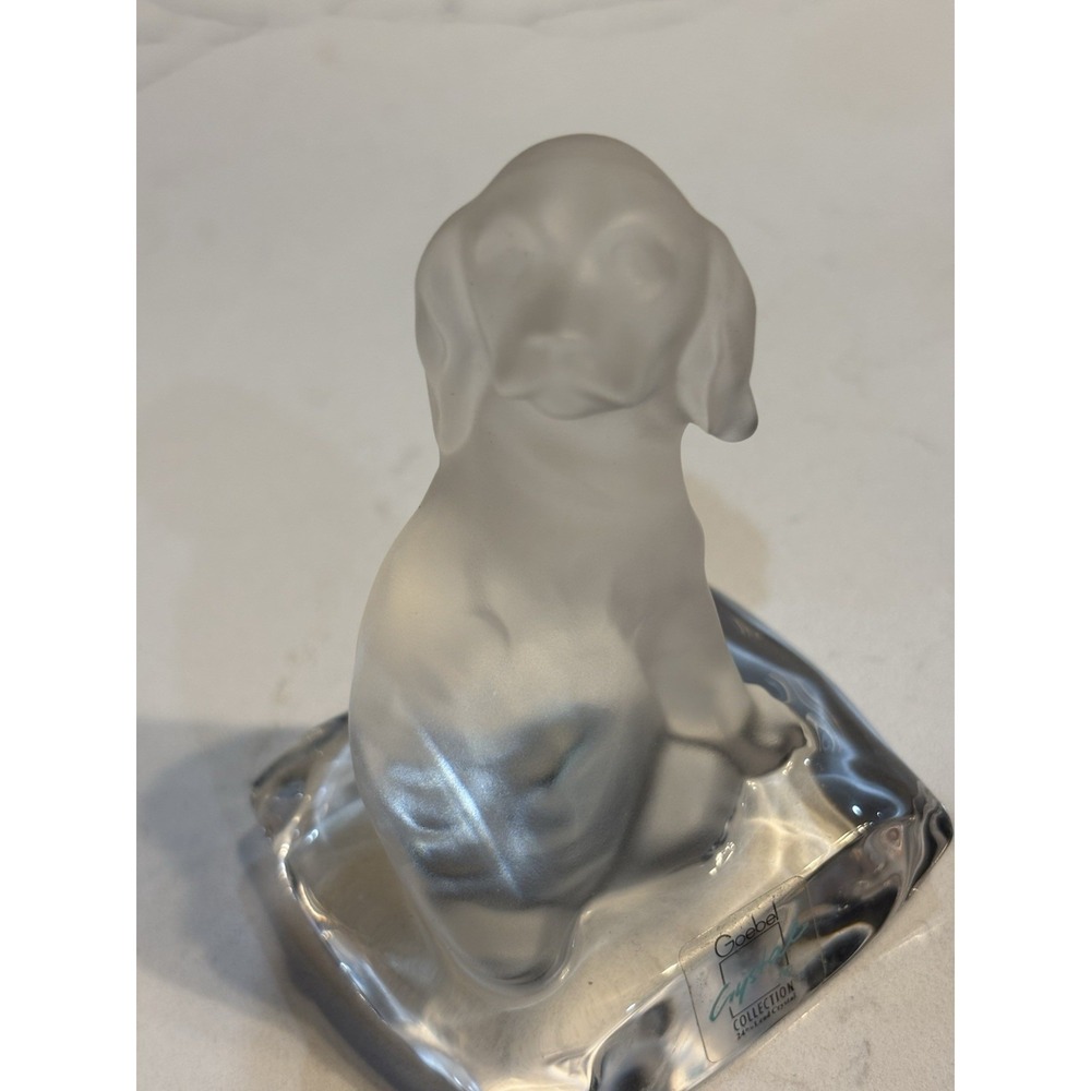 Vintage GOEBEL Frosted Satin Lead Crystal Dog Paperweight Figurine W. Germany 3"